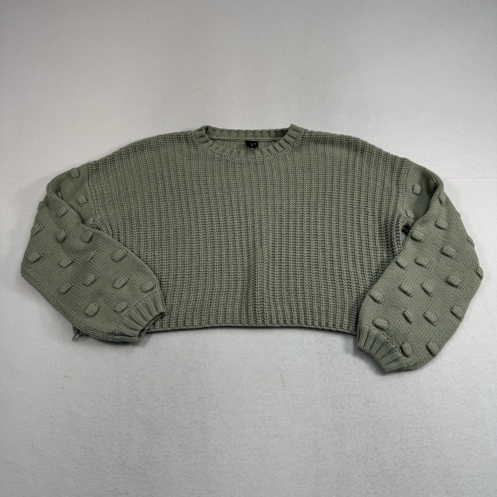 Moon And Madison Cropped Chunky Knit Sweater Womens Sz Medium Green Long Sleeve
